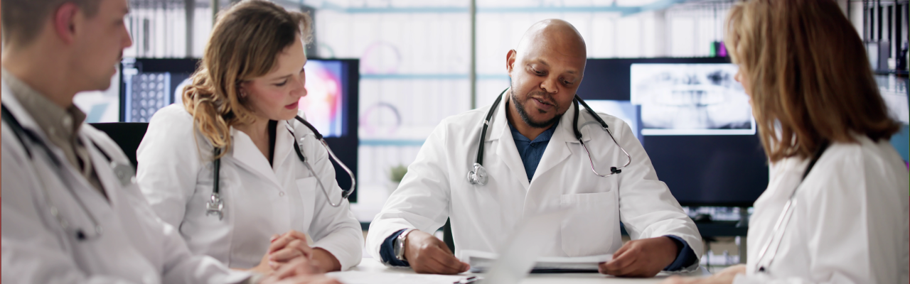 four professionals are looking at the documents